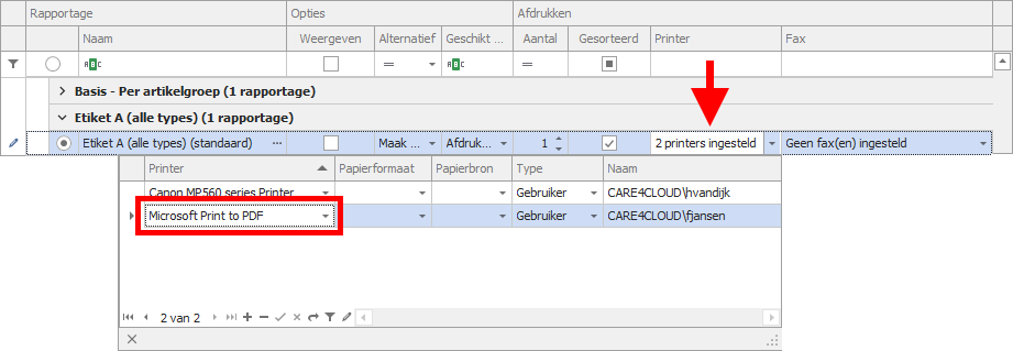 PDF-printer koppelen aan rapportage in module Administratie