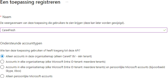 Microsoft Azure-portaal: App-registratie aanmaken