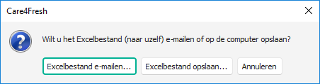 Keuze om het Excelbestand te e-mailen of op te slaan