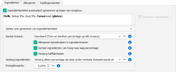 Per-artikel instellingen voor de ingrediëntentekst-generator
