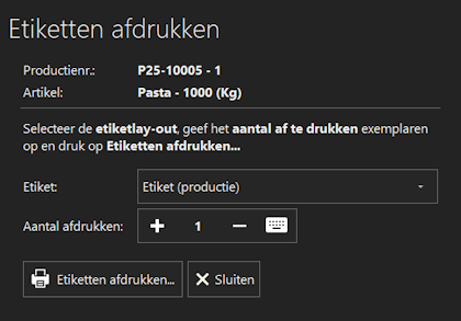 Etiketten afdrukken in de touchapplicatie