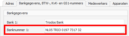 Banknummer zonder extra tekst in module Administratie