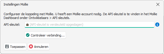 Instellingen van de betaaldienst (bijvoorbeeld Mollie)