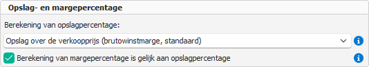 De instelling Berekening van margepercentage is gelijk aan opslagpercentage