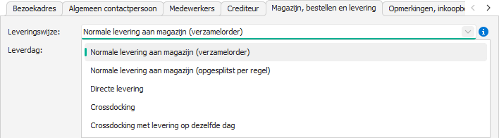 Leveringswijze instellen op het tabblad Leveranciers van een artikel