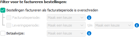 Filter in de factuurwizard met een eigen facturatieperiode en leveringsperiode