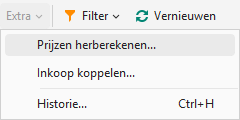 Menu Extra met de optie Prijzen herberekenen in een bestelling