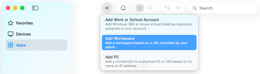 macOS - Add - Workspace