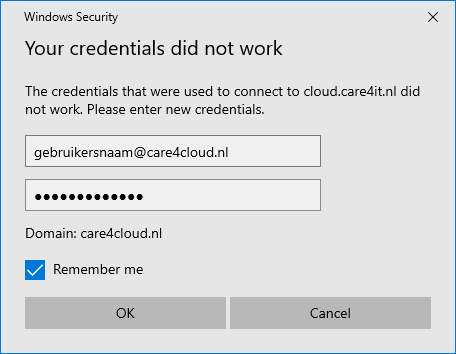 Windows 10 - RemoteApp configureren: Gebruikersnaam en wachtwoord invullen