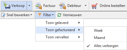 Module Verkoop: menu Filter > Toon gefactureerd