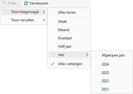 Filter voor tonen toegevoegde inkoop en geleverde verkoop per leveringsjaar