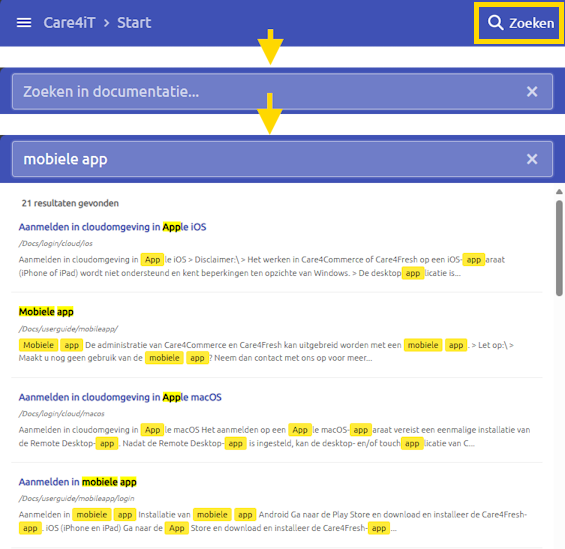Zoekfunctie in helpdocumentatie