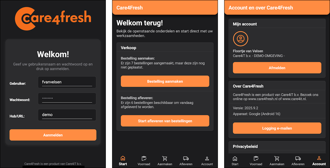 Nieuw uiterlijk van mobiele app in donkere modus