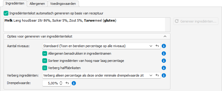 Ingrediëntentekst genereren met verbeteringen