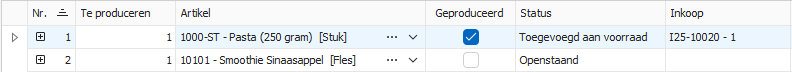 Productieregel aan voorrraad toegevoegd