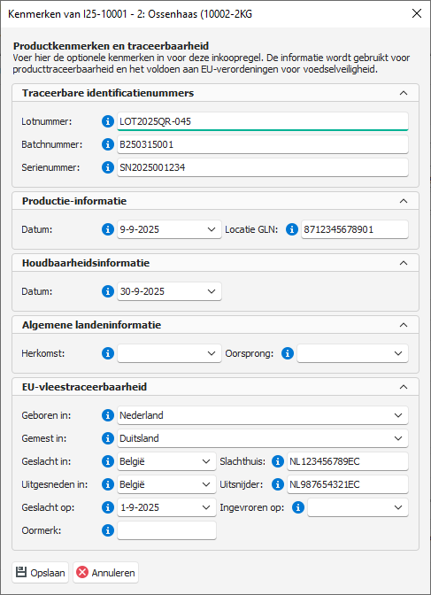 Kenmerken bij inkoopregel instellen