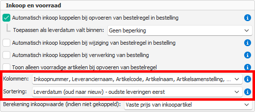 Instellingen voor tonen en sorteren van kenmerken
