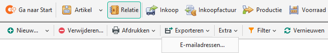 Exporteren-menu in module Relatie