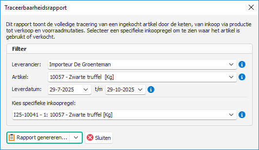 Traceerbaarheid van artikel via inkoop opvragen