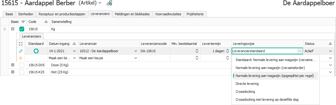 Leveringswijze Normaal (per regel) bij een artikel