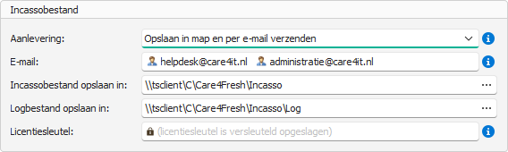 Instelling om het incassobestand per e-mail te versturen