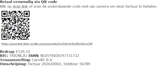 Factuur met betaallink via een betaaldienst