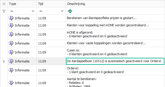 Het logboek waarin een relatie automatisch voor een bestelplatform is geactiveerd