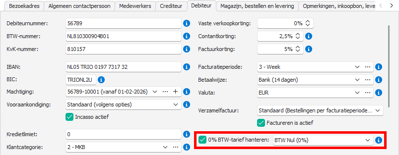 0% BTW-tarief hanteren bij een klant in module Relatie
