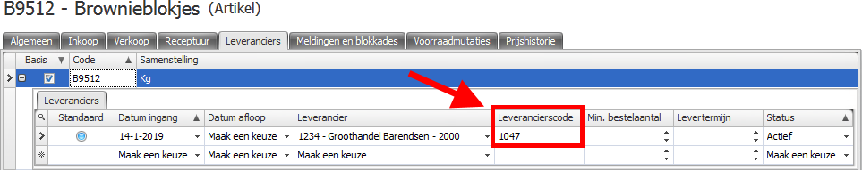 Artikelcode van leverancier