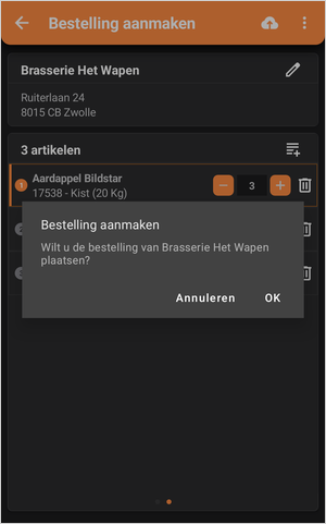 De bevestigingsvraag bij het plaatsen van de bestelling